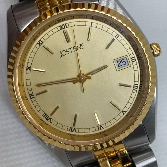 Jostens men classic date watch gold silver tone 36mm  Roman indices running - Picture 3 of 8